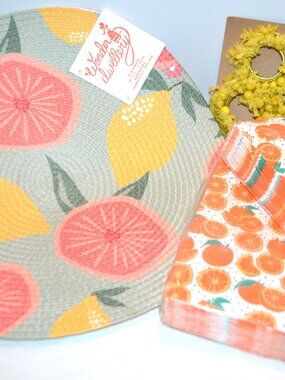 Table Goods Fresh Citrus Set Placemats Napkin Rings Paper Napkins